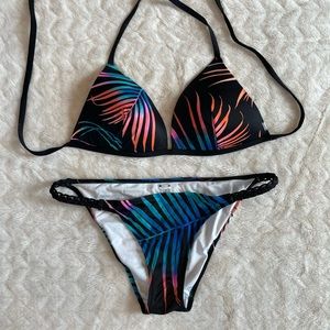 PINK Tropical triangle top bikini set